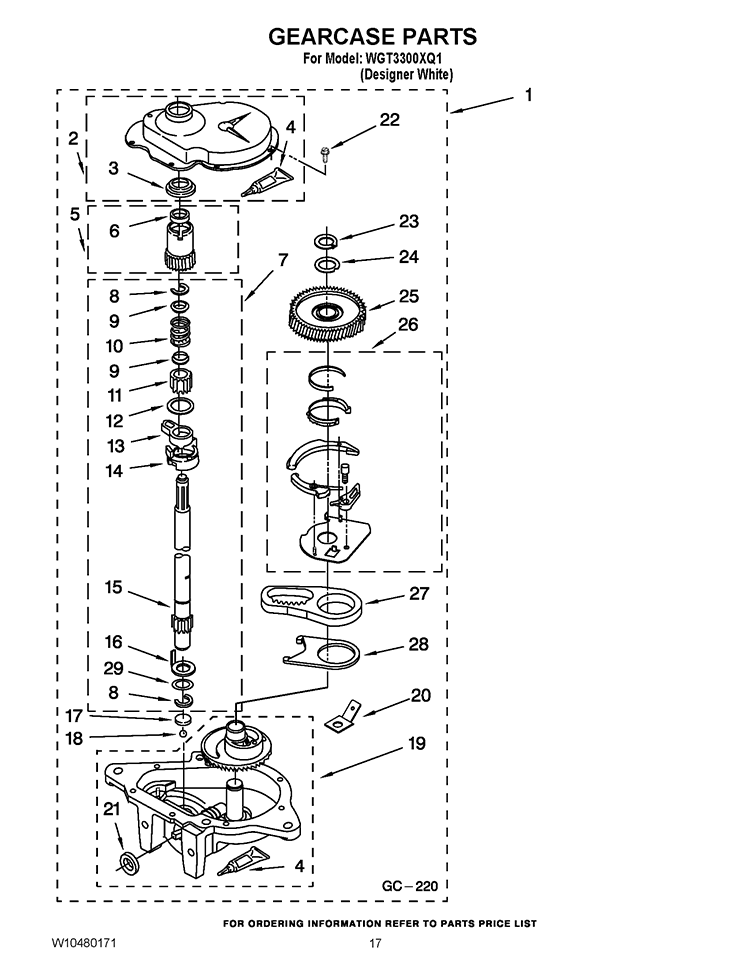 GEARCASE PARTS Diagram and Parts List for WET3300XQ0  Whirlpool Washer Dryer Combo