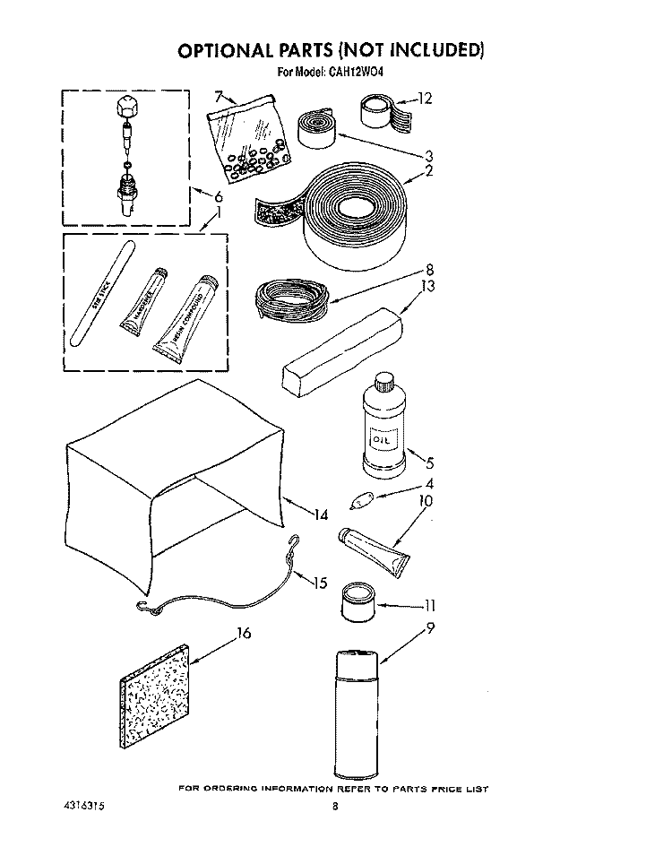 OPTIONAL Diagram and Parts List for CAH12W04  Crosley Air Conditioner