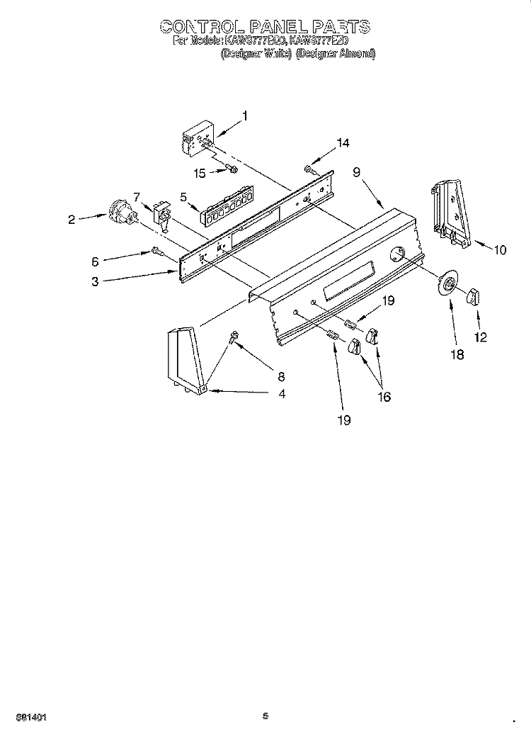CONTROL PANEL Diagram and Parts List for KAWS777EQ0  KitchenAid Washer