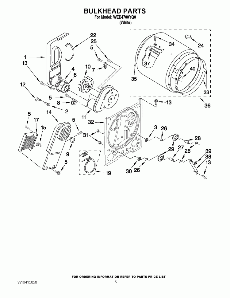BULKHEAD PARTS Diagram and Parts List for WED4700YQ0  Whirlpool Dryer