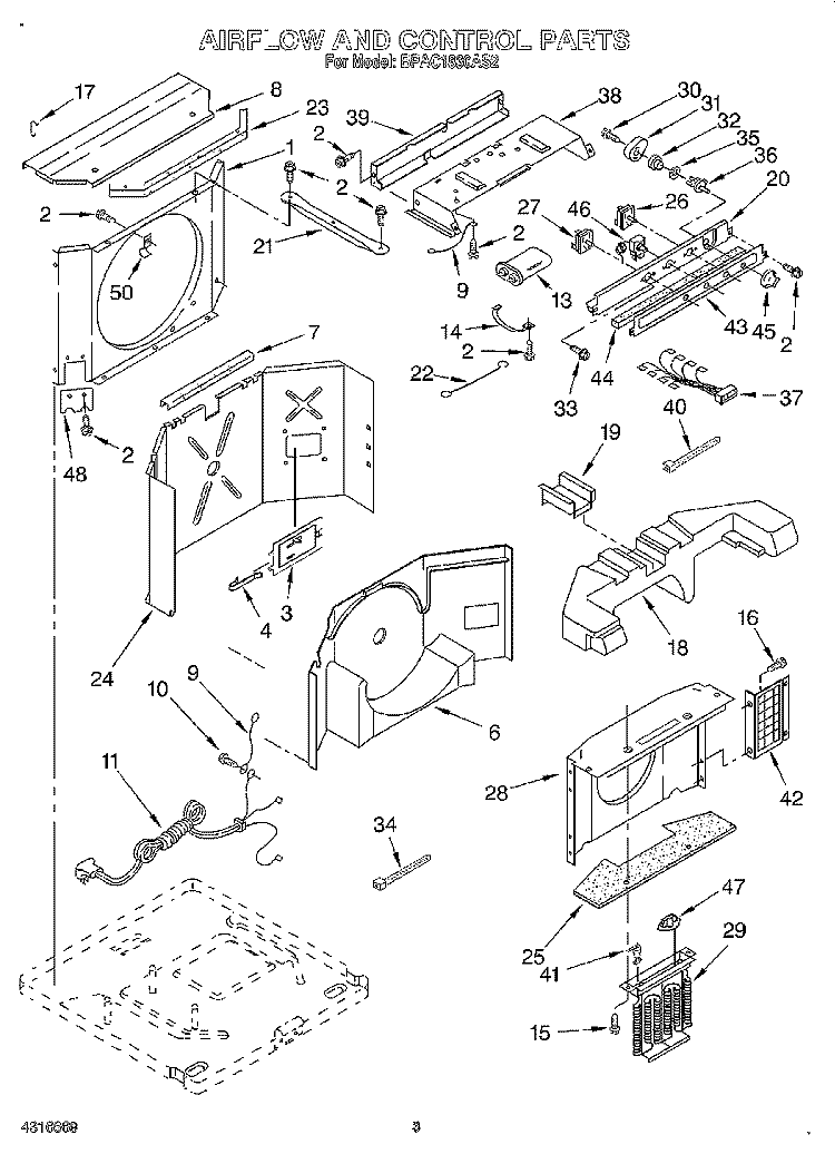 AIRFLOW AND CONTROL Diagram and Parts List for BPAC1830AS2  KitchenAid Air Conditioner