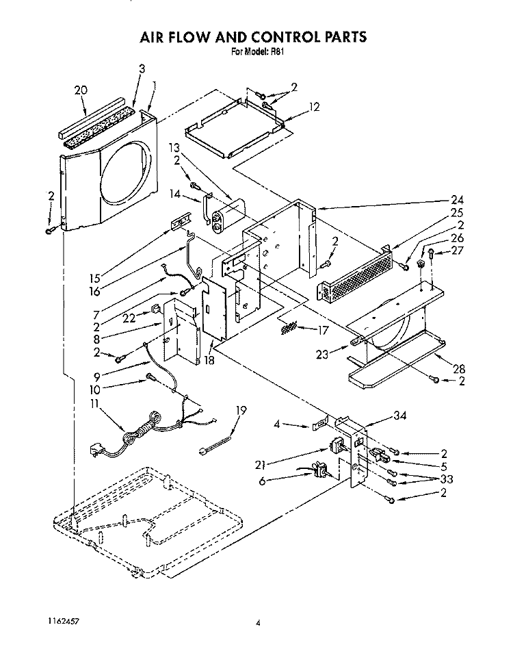 AIR FLOW AND CONTROL Diagram and Parts List for R81  Whirlpool Air Conditioner