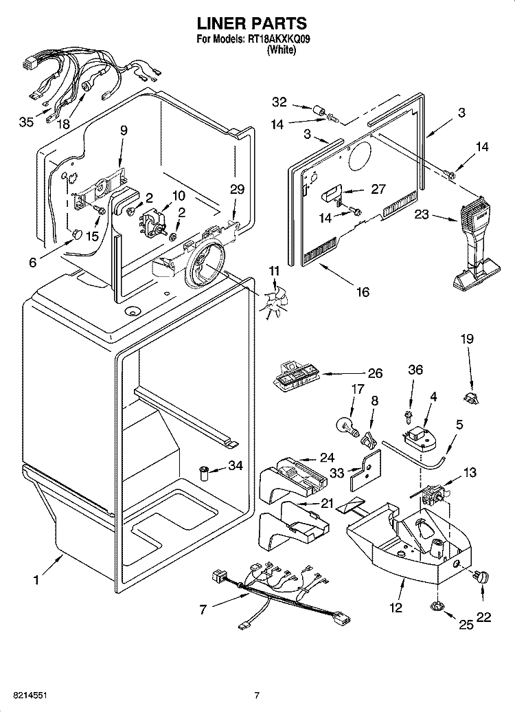LINER PARTS Diagram and Parts List for RT18AKXKQ09  Roper Refrigerator