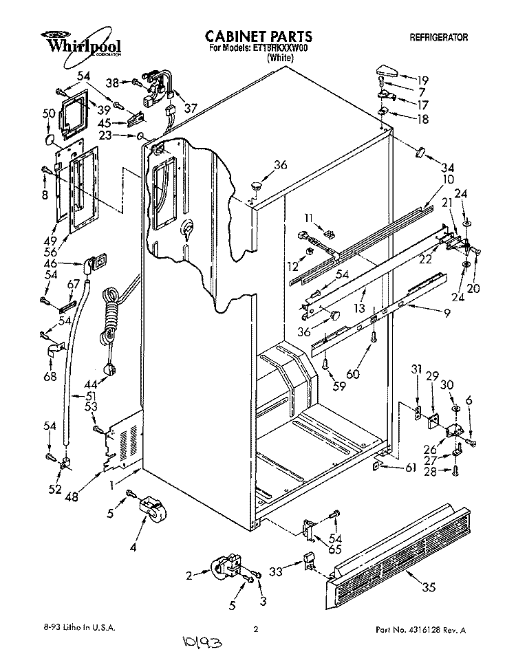 CABINET Diagram and Parts List for ET18RKXXW00  Whirlpool Refrigerator