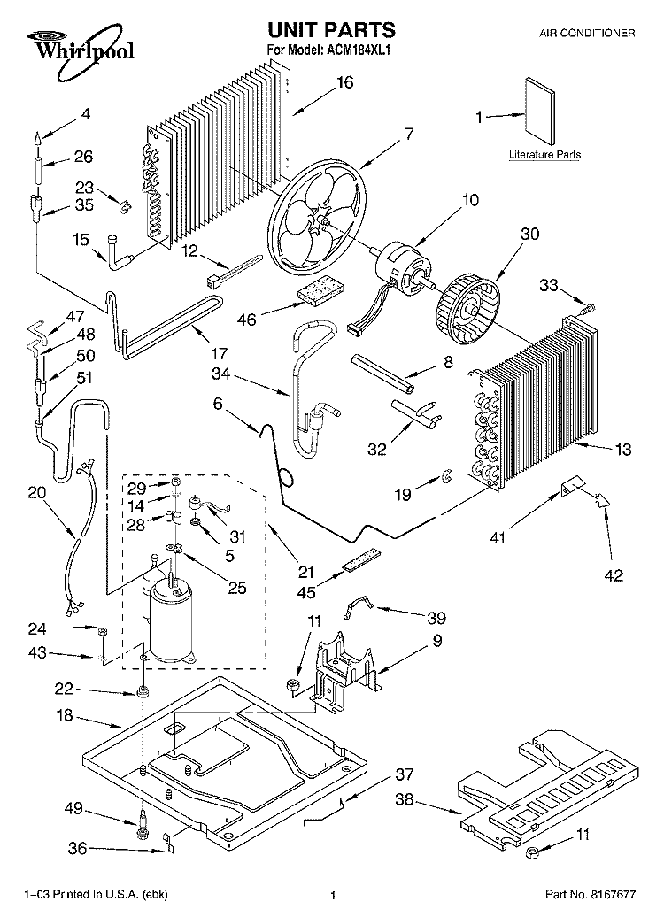 UNIT PARTS Diagram and Parts List for ACM184XL1  Whirlpool Air Conditioner