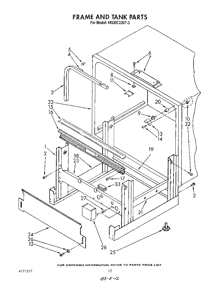 FRAME AND TANK Diagram and Parts List for 4KUDC220T3  KitchenAid Dishwasher
