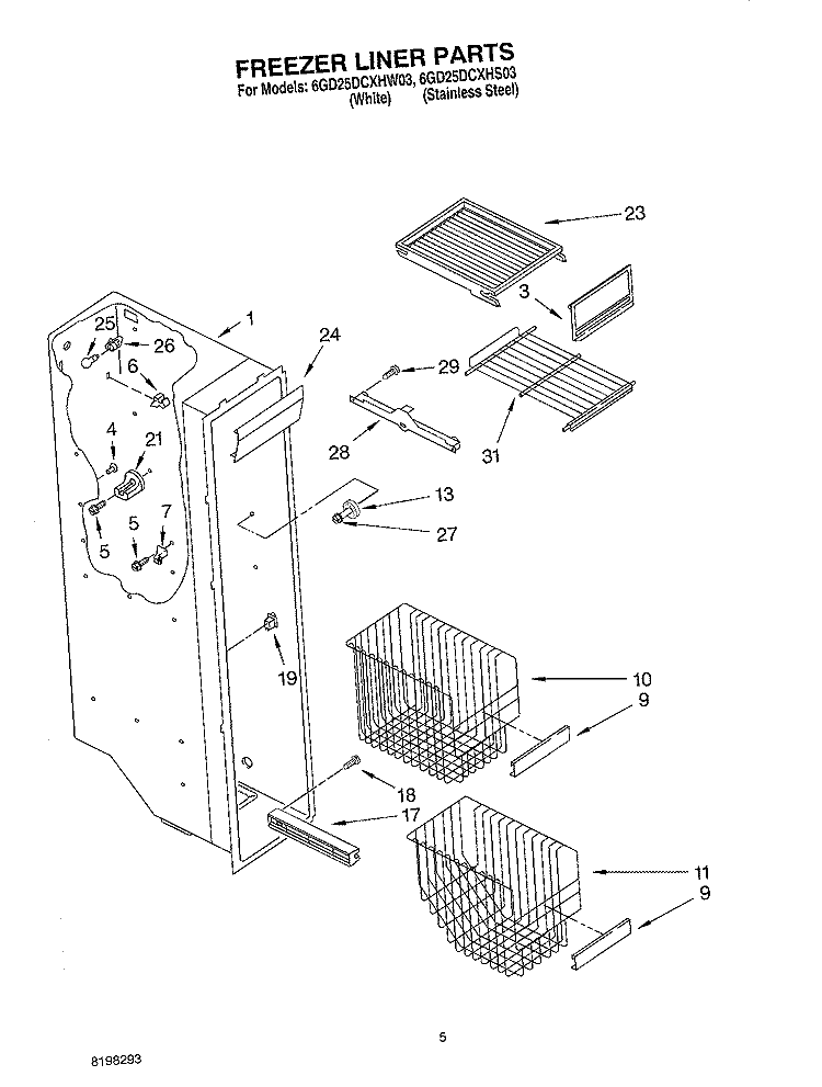 FREEZER LINER Diagram and Parts List for 6GD25DCXHS03  Whirlpool Refrigerator