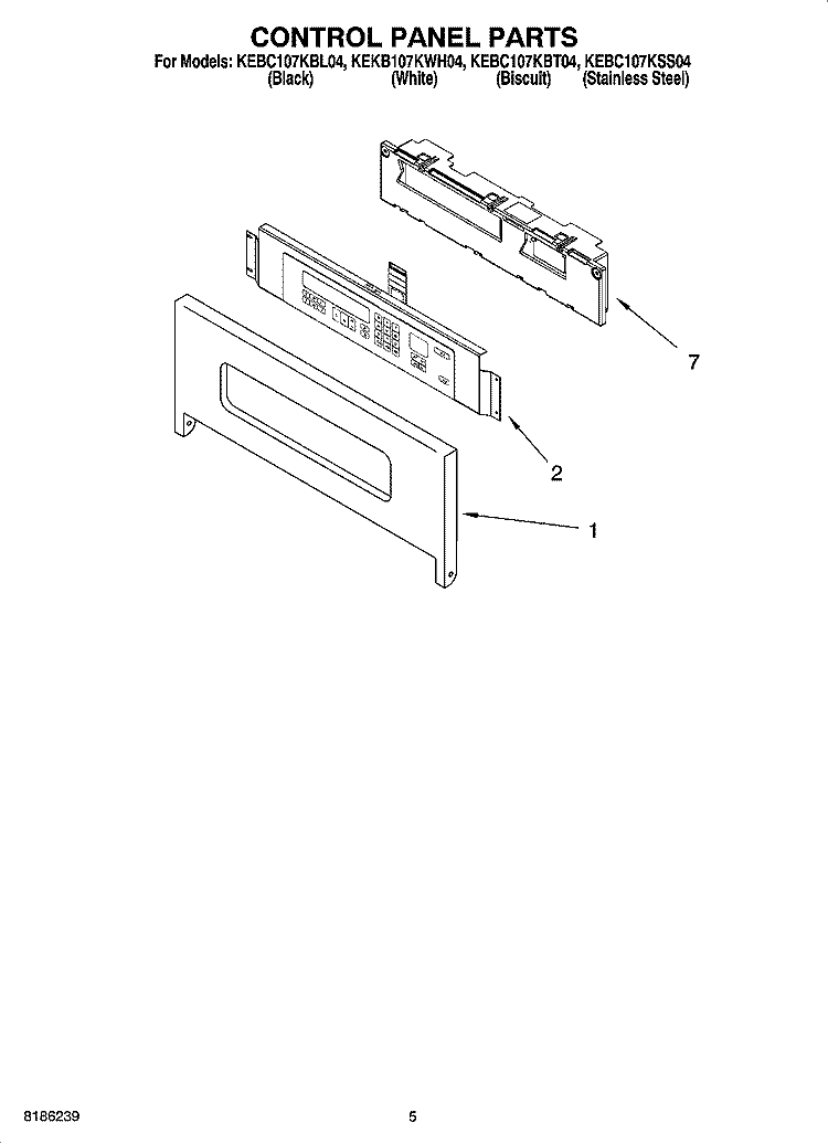 CONTROL PANEL PARTS Diagram and Parts List for KEKB107KWH04  KitchenAid Wall Oven