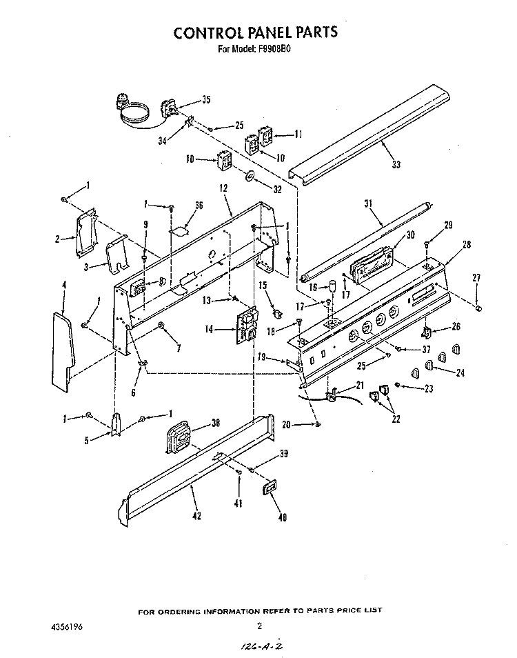 CONTROL PANEL Diagram and Parts List for F9908B0  Roper Range