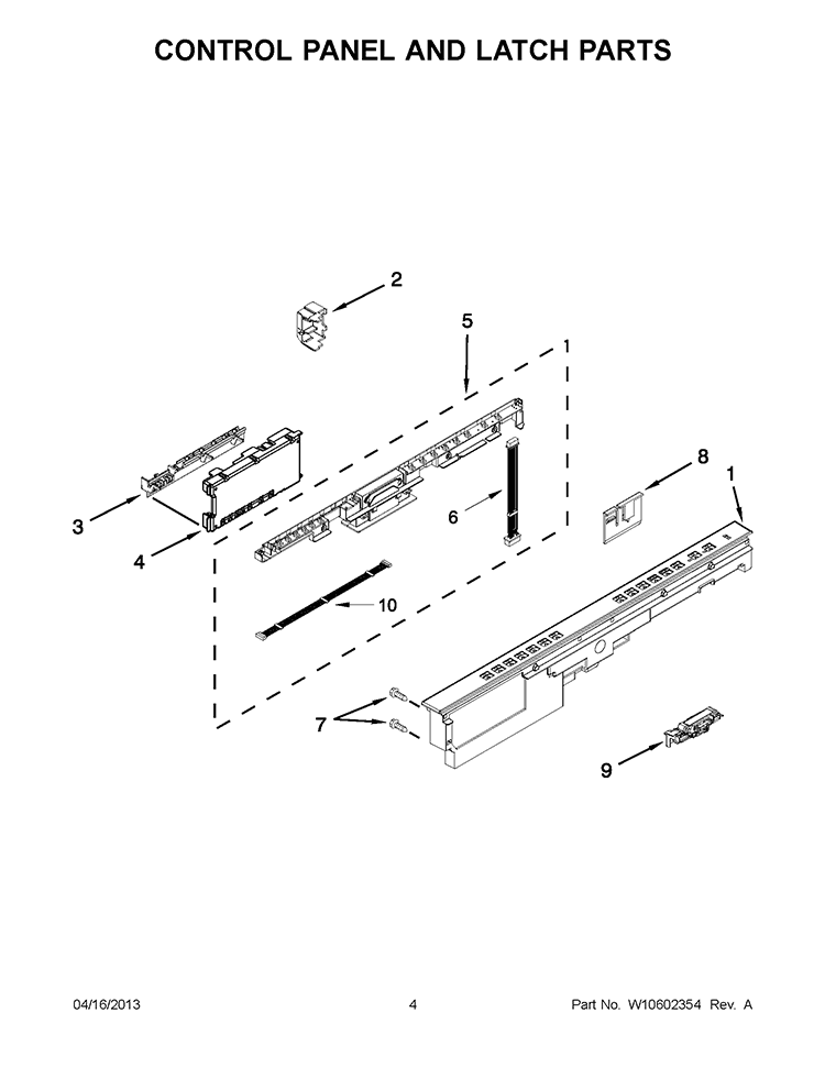 CONTROL PANEL AND LATCH PARTS Diagram and Parts List for WDT790SLYM2  Whirlpool Dishwasher