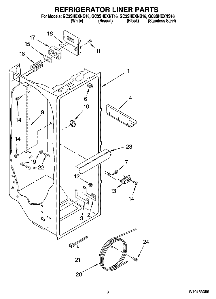 REFRIGERATOR LINER PARTS Diagram and Parts List for GC3SHEXNT16  Whirlpool Refrigerator