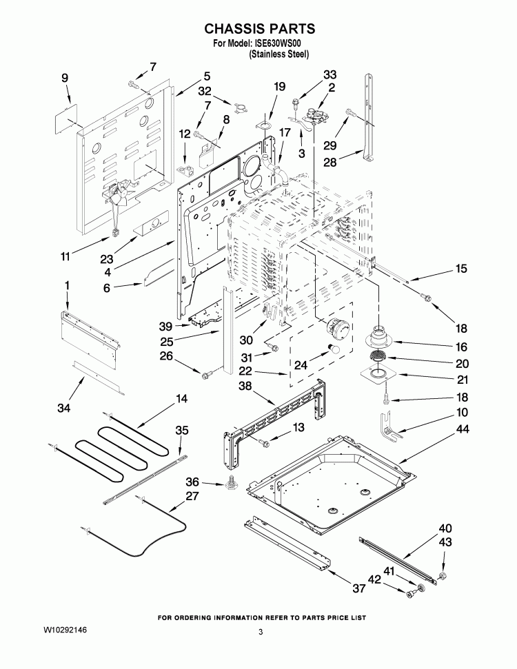 CHASSIS PARTS Diagram and Parts List for ISE630WS00  Whirlpool Range