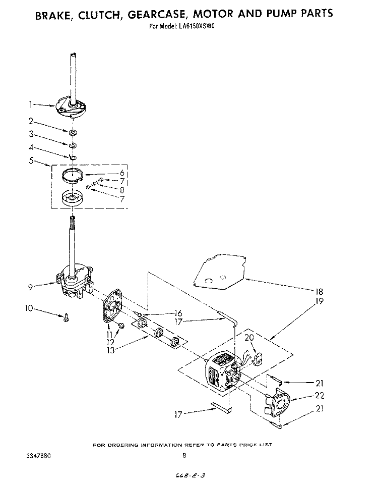BRAKE, CLUTCH, GEARCASE, MOTOR AND PUMP Diagram and Parts List for LA6150XSW0  Whirlpool Washer