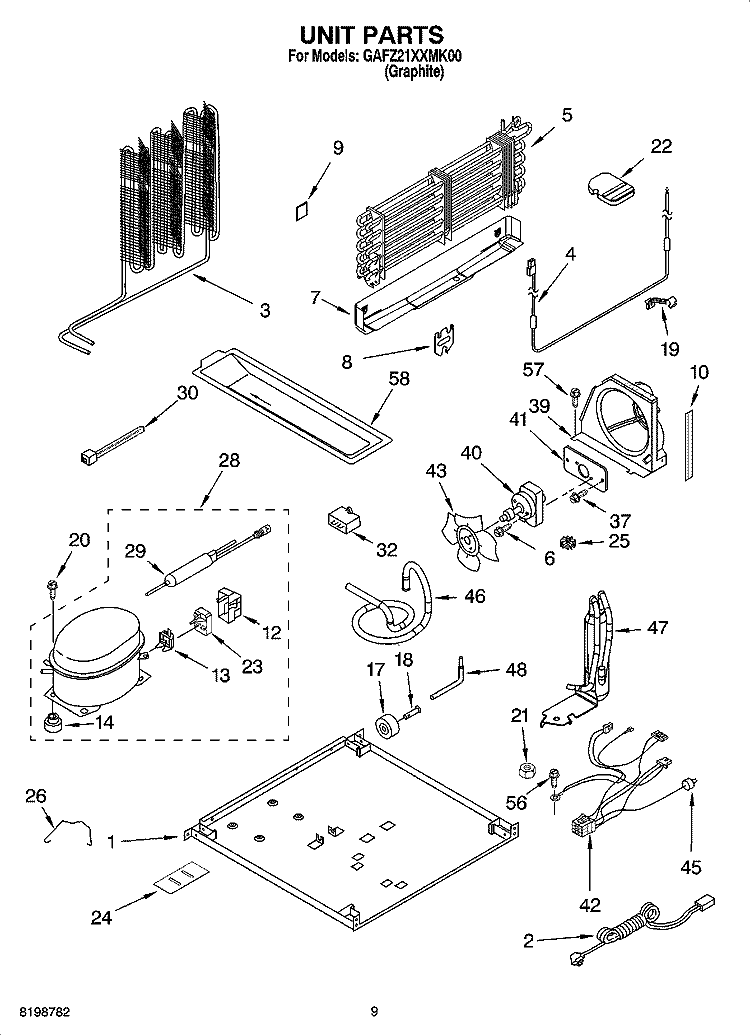 UNIT PARTS Diagram and Parts List for GAFZ21XXMK00  Whirlpool Freezer