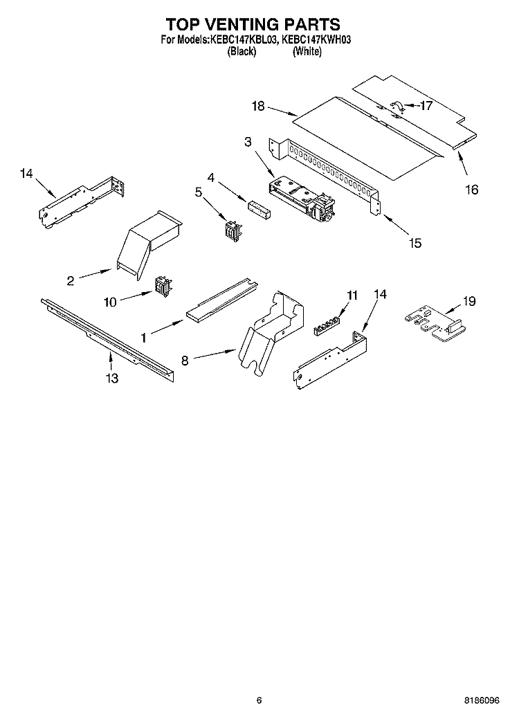 TOP VENTING PARTS, OPTIONAL PARTS Diagram and Parts List for KEBC147KWH03  KitchenAid Range