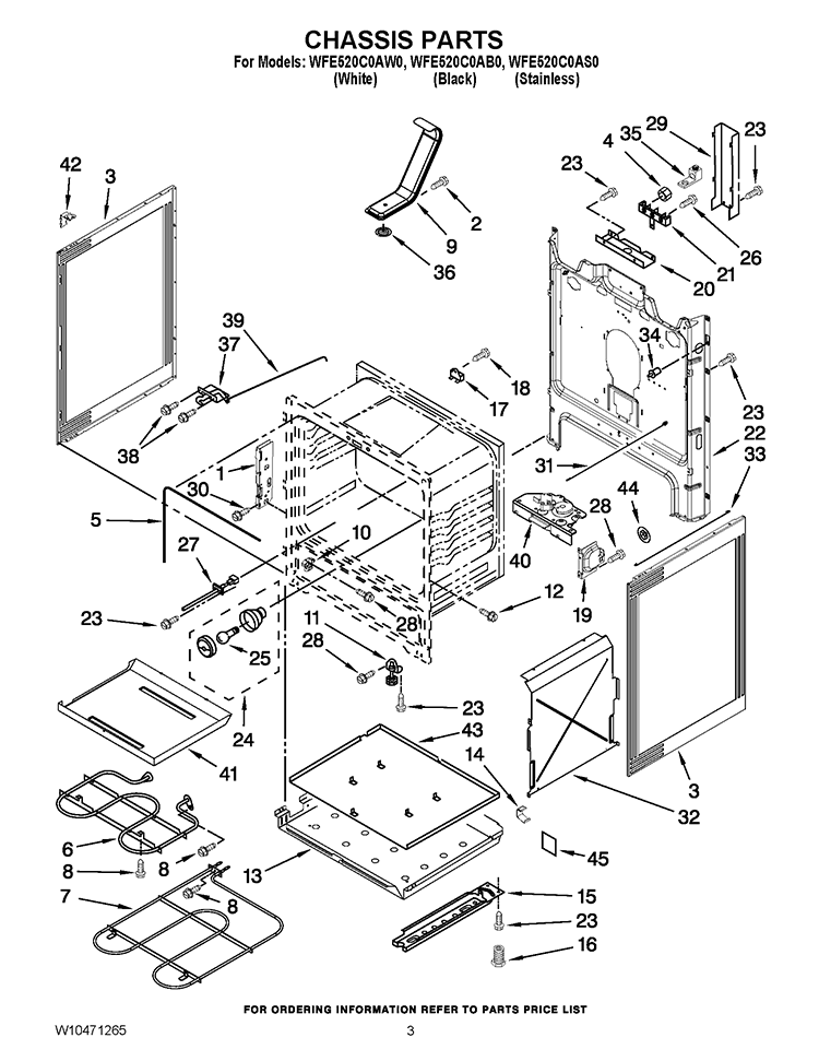 CHASSIS PARTS Diagram and Parts List for WFE520C0AS0  Whirlpool Range