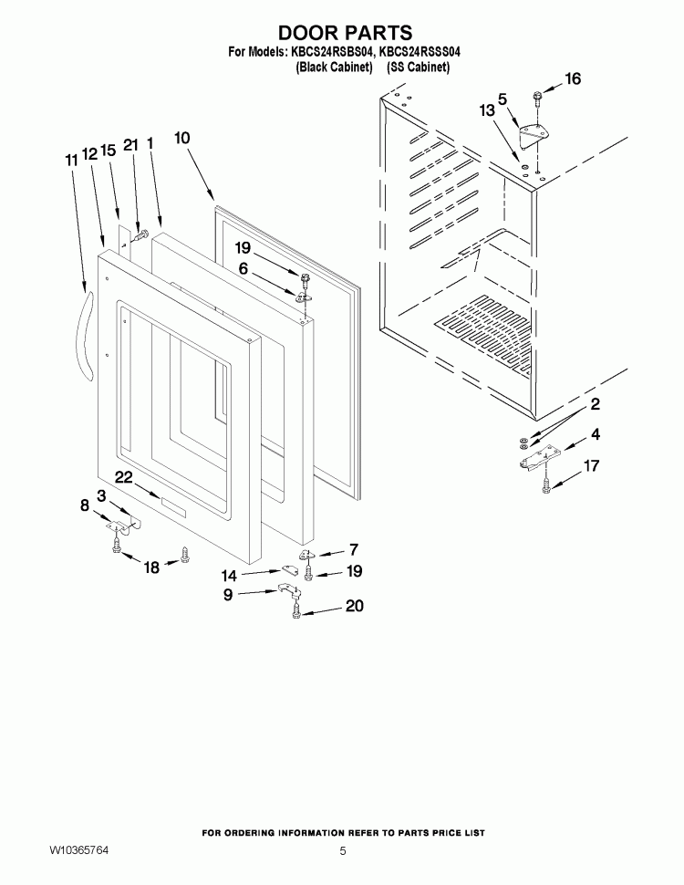 DOOR PARTS Diagram and Parts List for KBCS24RSSS04  KitchenAid Wine and Beverage Cooler