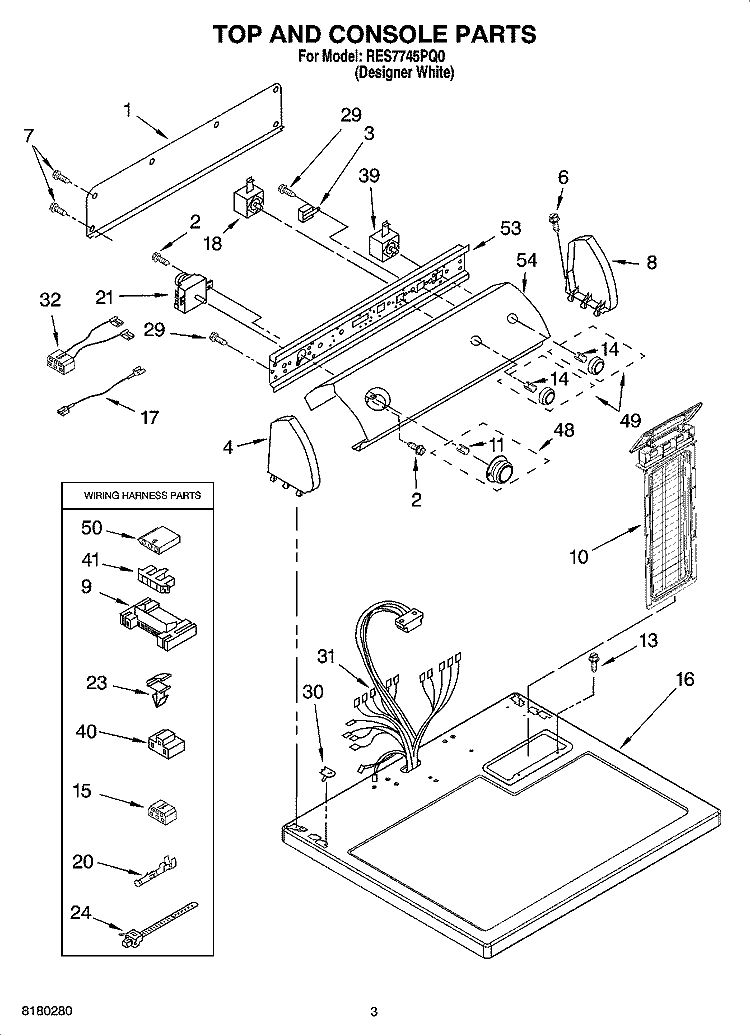 TOP AND CONSOLE PARTS Diagram and Parts List for RES7745PQ0  Roper Dryer