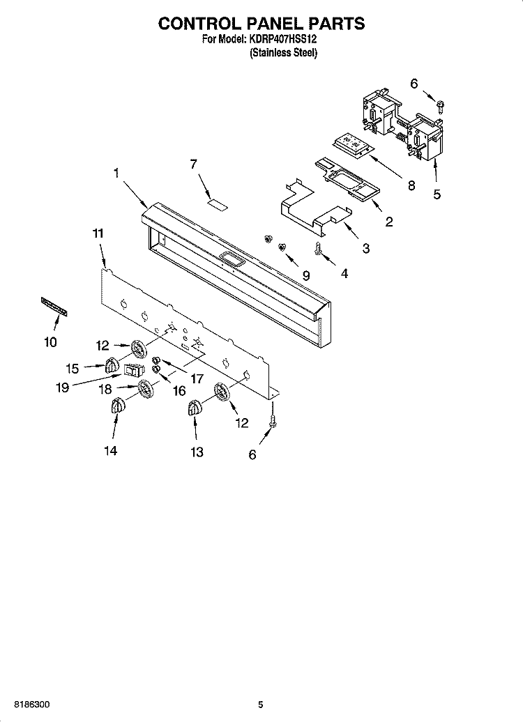 CONTROL PANEL PARTS Diagram and Parts List for KDRP407HSS12  KitchenAid Range