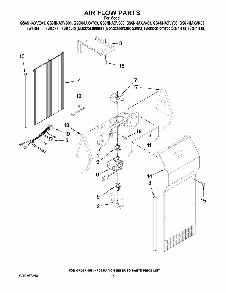 AIR FLOW PARTS Diagram and Parts List for GS6NHAXVB03  Whirlpool Refrigerator