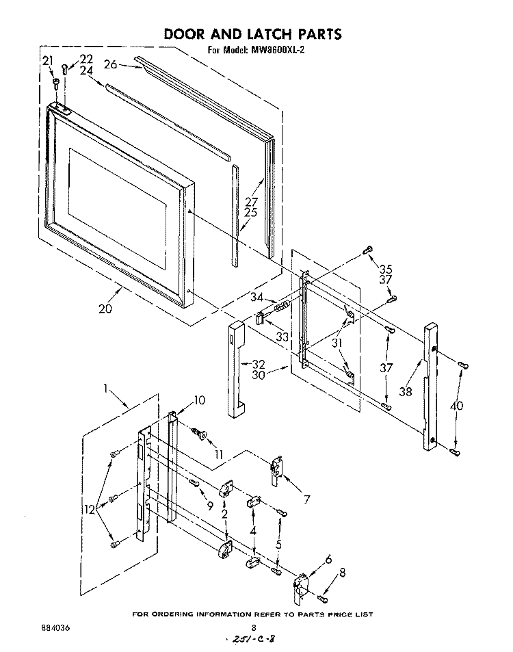 DOOR AND LATCH Diagram and Parts List for MW8600XL2  Whirlpool Microwave