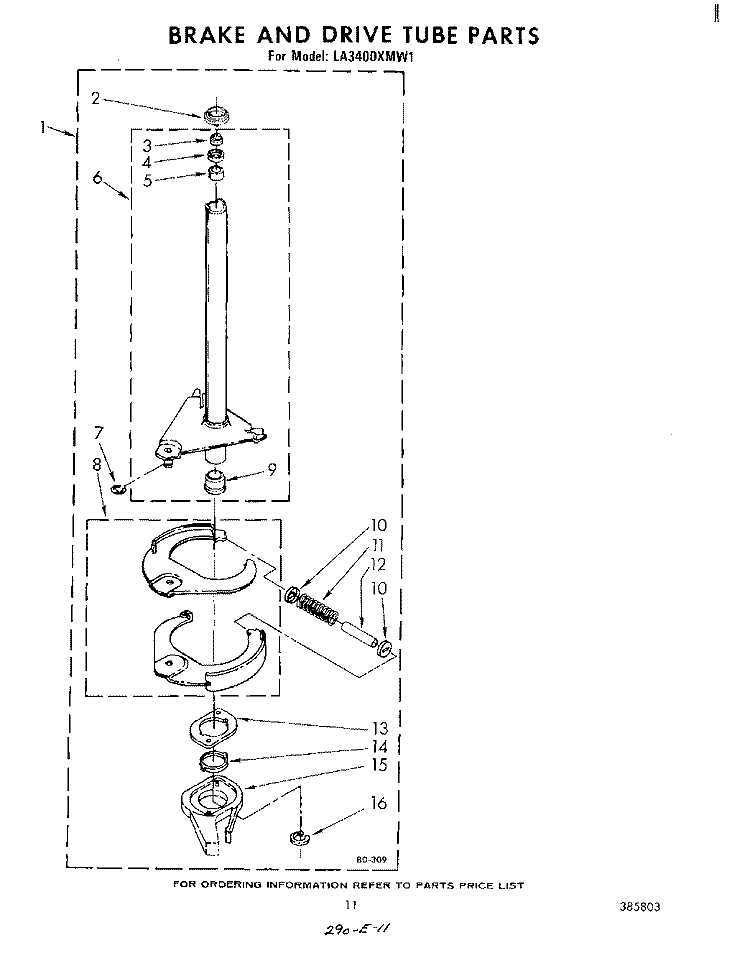 BRAKE AND DRIVE TUBE Diagram and Parts List for LA3400XMW1  Whirlpool Washer