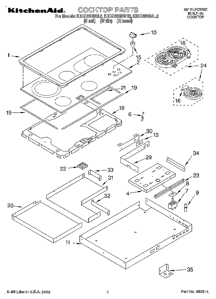 SECTION Diagram and Parts List for KECC560BAL2  KitchenAid Cooktop