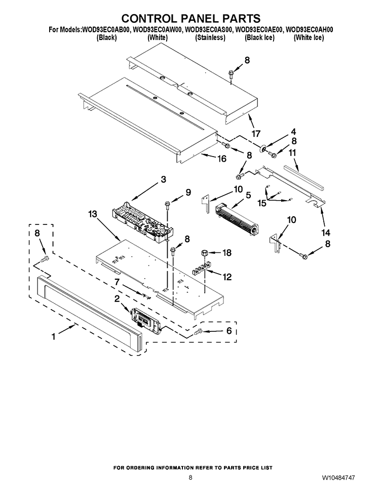 CONTROL PANEL PARTS Diagram and Parts List for WOD93EC0AE00  Whirlpool Wall Oven