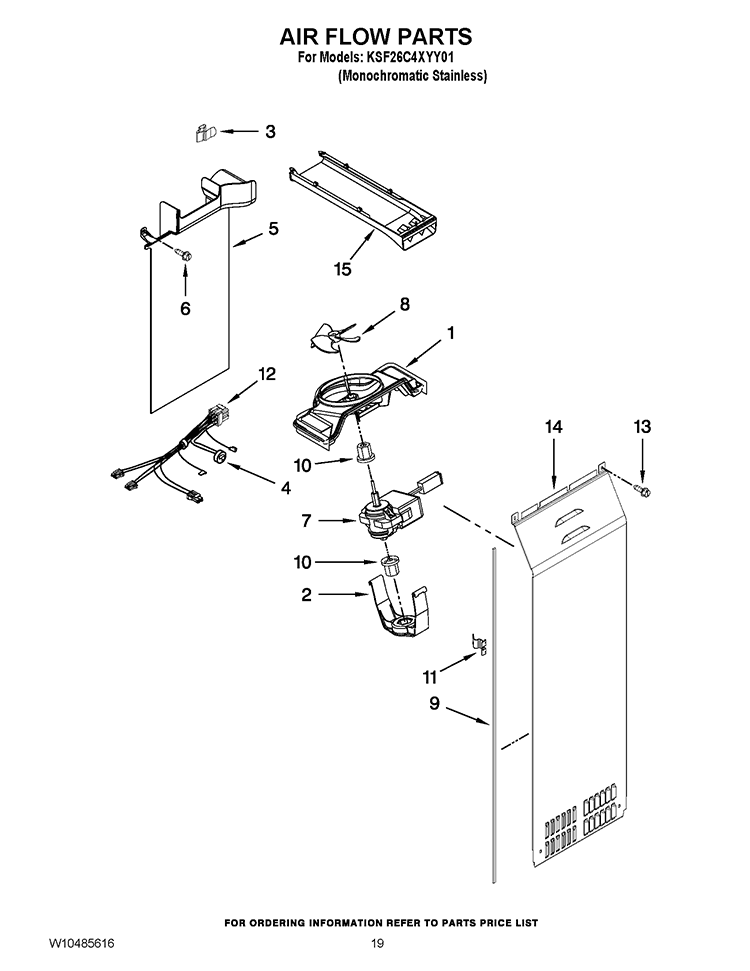 AIR FLOW PARTS Diagram and Parts List for KSF26C4XYY01  KitchenAid Refrigerator