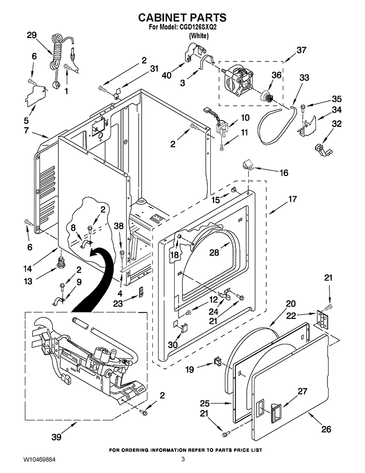 CABINET PARTS Diagram and Parts List for CGD126SXQ2  Whirlpool Dryer