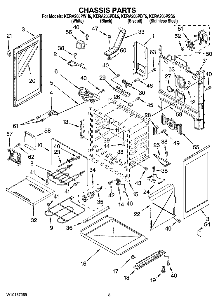 CHASSIS PARTS Diagram and Parts List for KERA205PSS5  KitchenAid Range