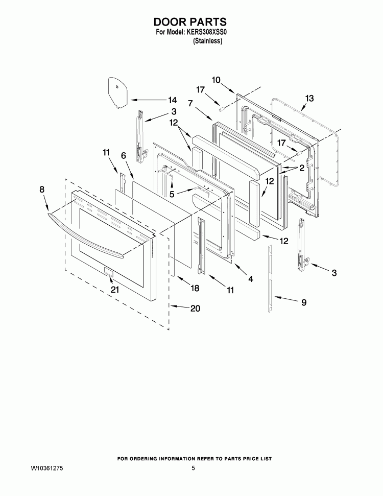 DOOR PARTS Diagram and Parts List for KERS308XSS0  KitchenAid Range
