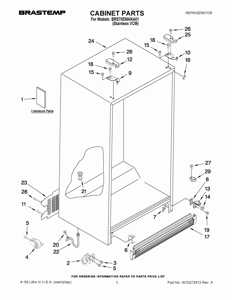 CABINET PARTS Diagram and Parts List for BRS70EMANA01  Whirlpool Refrigerator