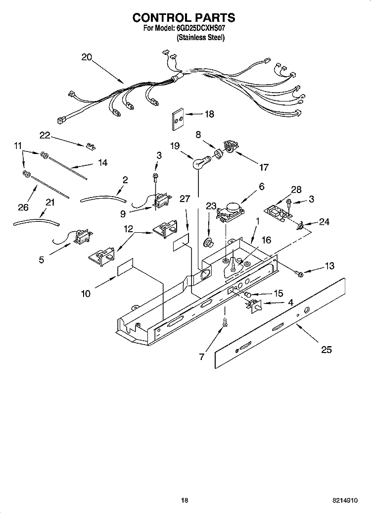 CONTROL PARTS Diagram and Parts List for 6GD25DCXHS07  Whirlpool Refrigerator