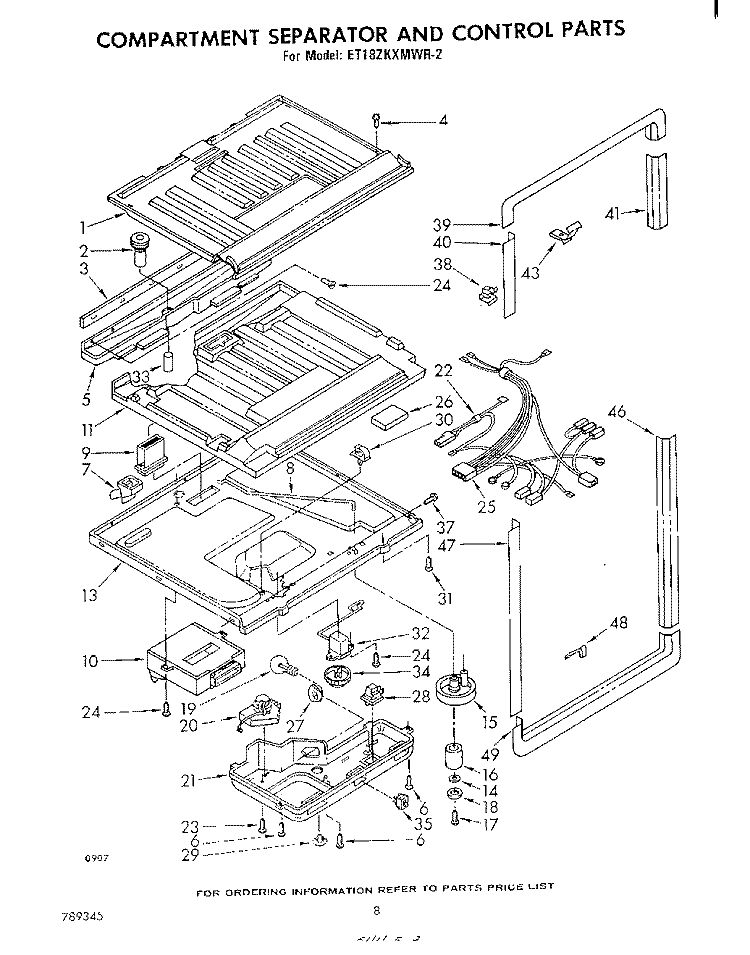 COMPARTMENT SEPARATOR AND CONTROL Diagram and Parts List for ET18ZKXMWR2  Whirlpool Refrigerator