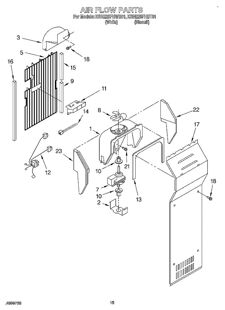 AIR FLOW Diagram and Parts List for KSRE25FHBT01  KitchenAid Refrigerator