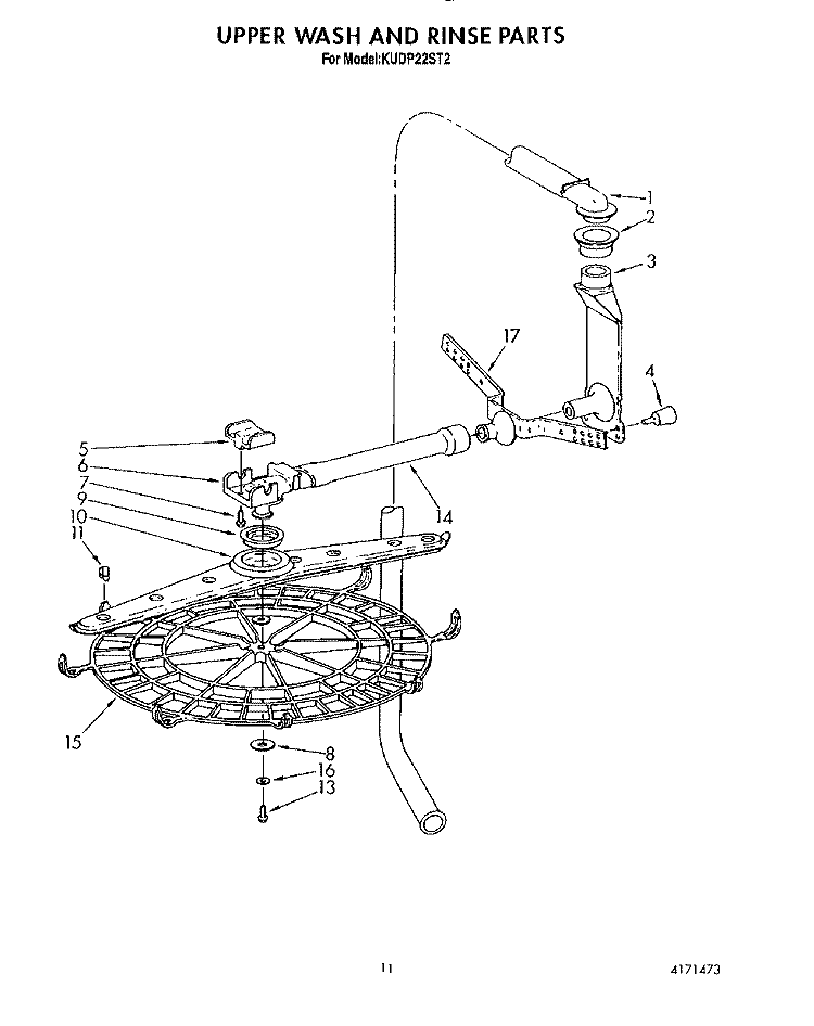 UPPER WASH AND RINSE Diagram and Parts List for KUDP22ST2  KitchenAid Dishwasher