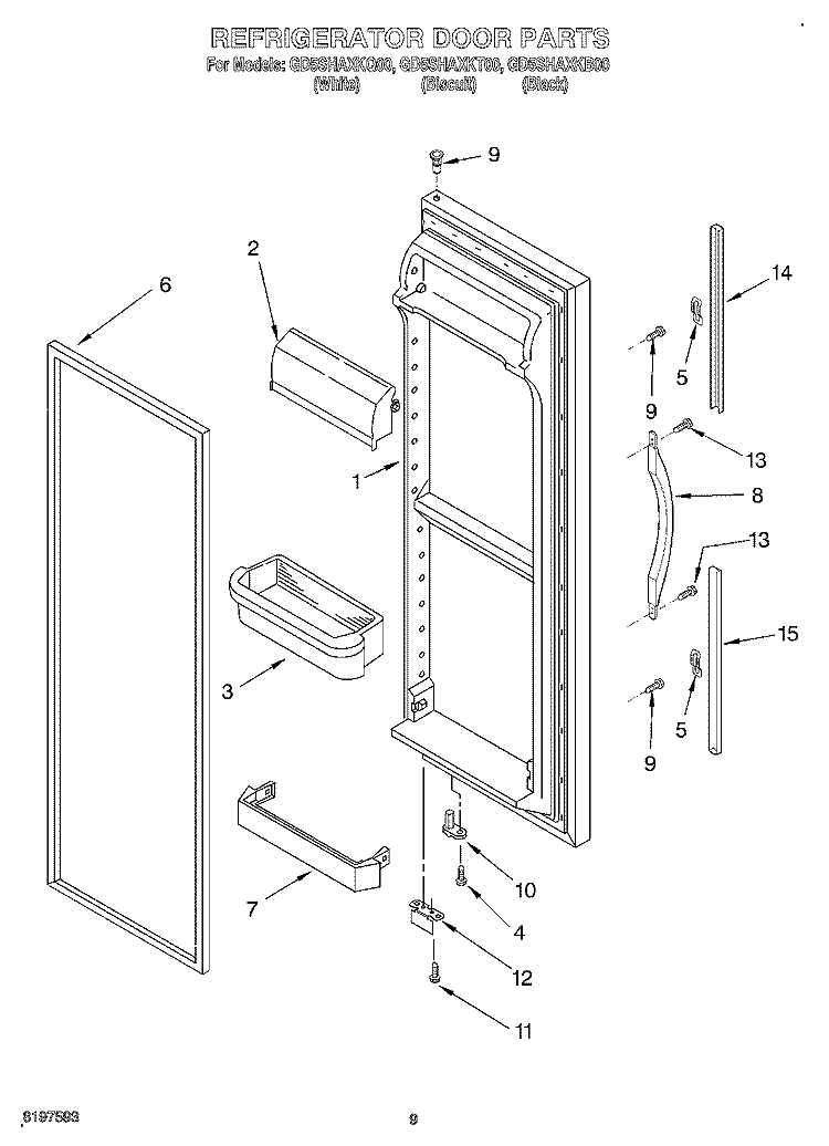REFRIGERATOR DOOR Diagram and Parts List for GD5SHAXKQ00  Whirlpool Refrigerator