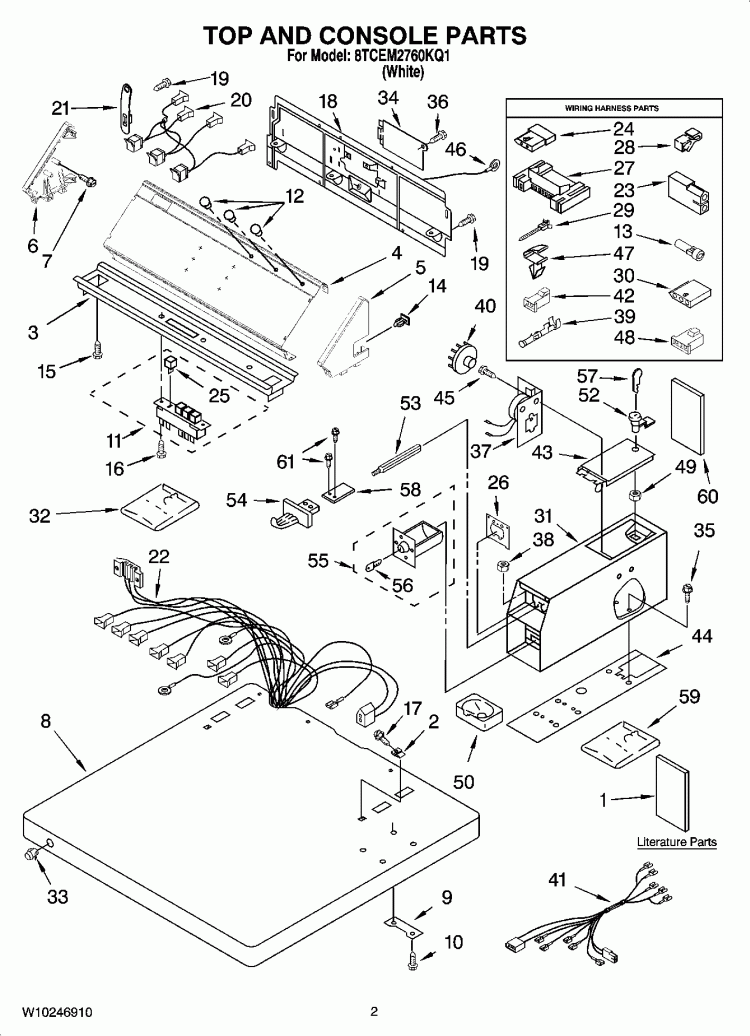 TOP AND CONSOLE PARTS Diagram and Parts List for 8TCEM2760KQ1  Whirlpool Dryer