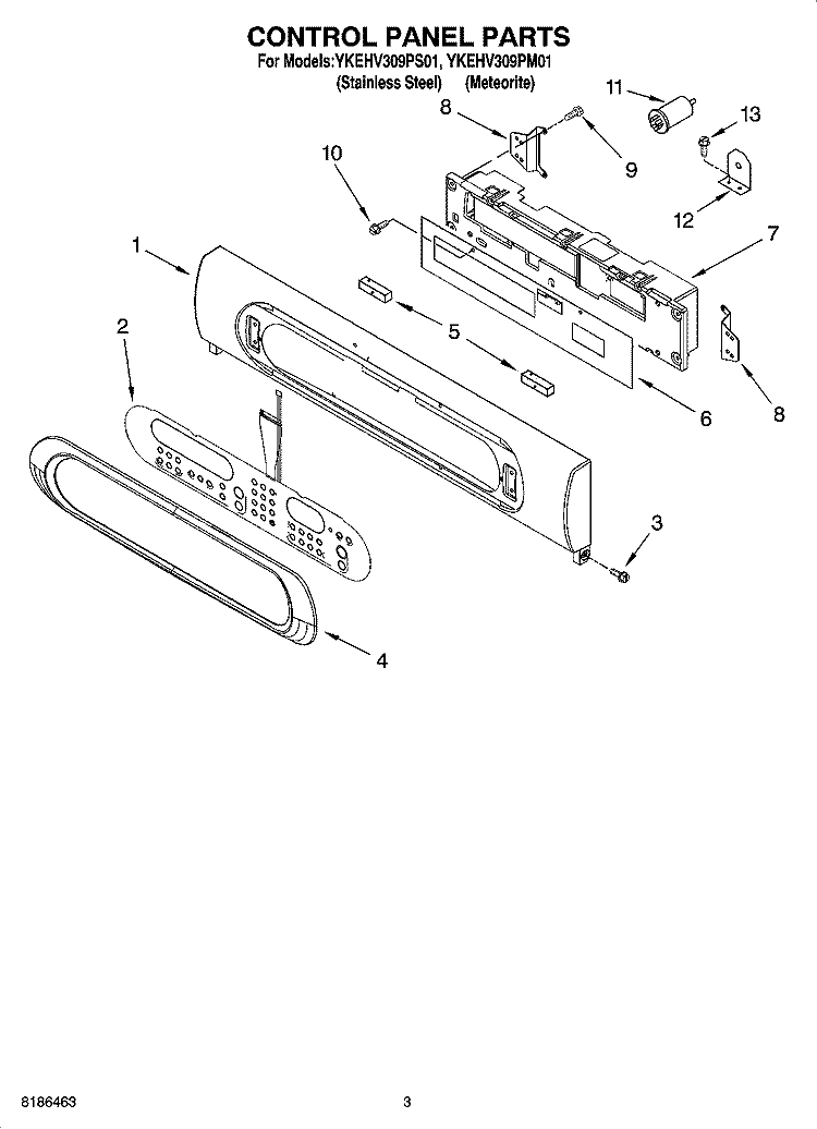 CONTROL PANEL PARTS Diagram and Parts List for YKEHV309PS01  KitchenAid Microwave Oven Combo