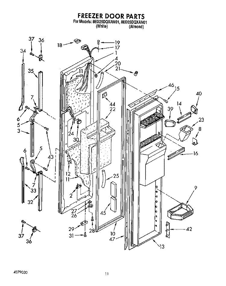 FREEZER DOOR Diagram and Parts List for 8ED25DQXAN01  Whirlpool Refrigerator