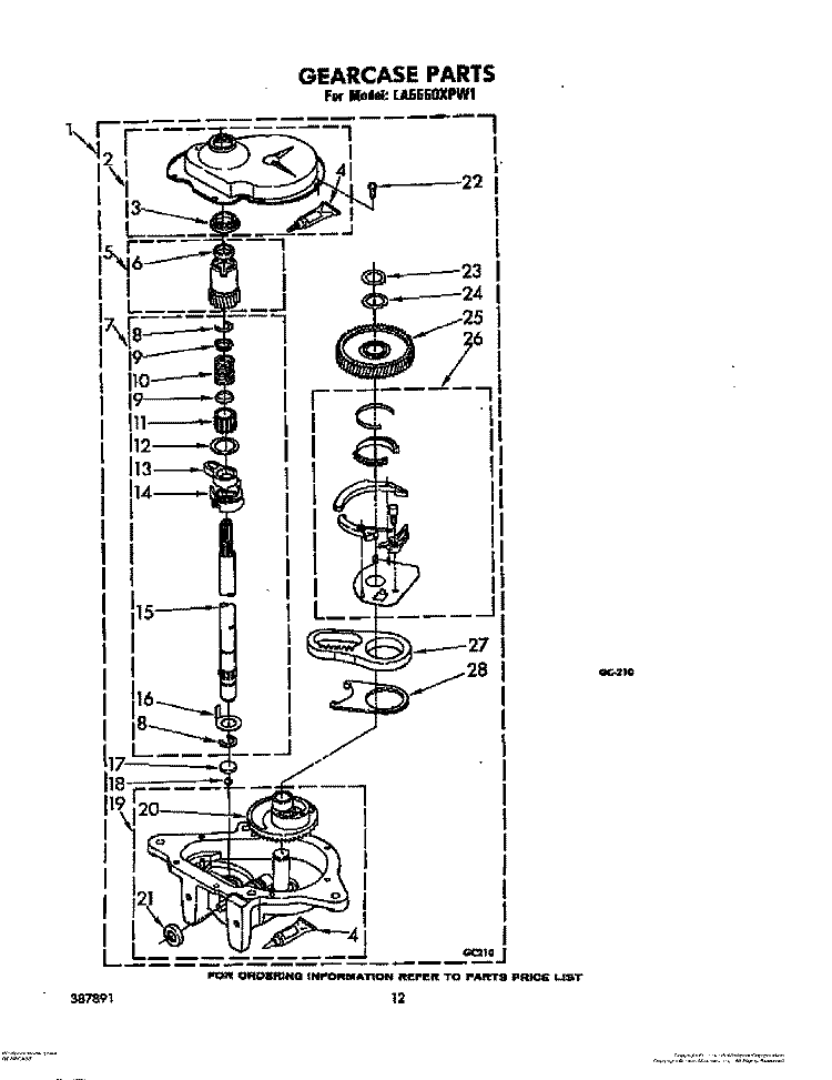 GEARCASE Diagram and Parts List for LA5550XPW1  Whirlpool Washer