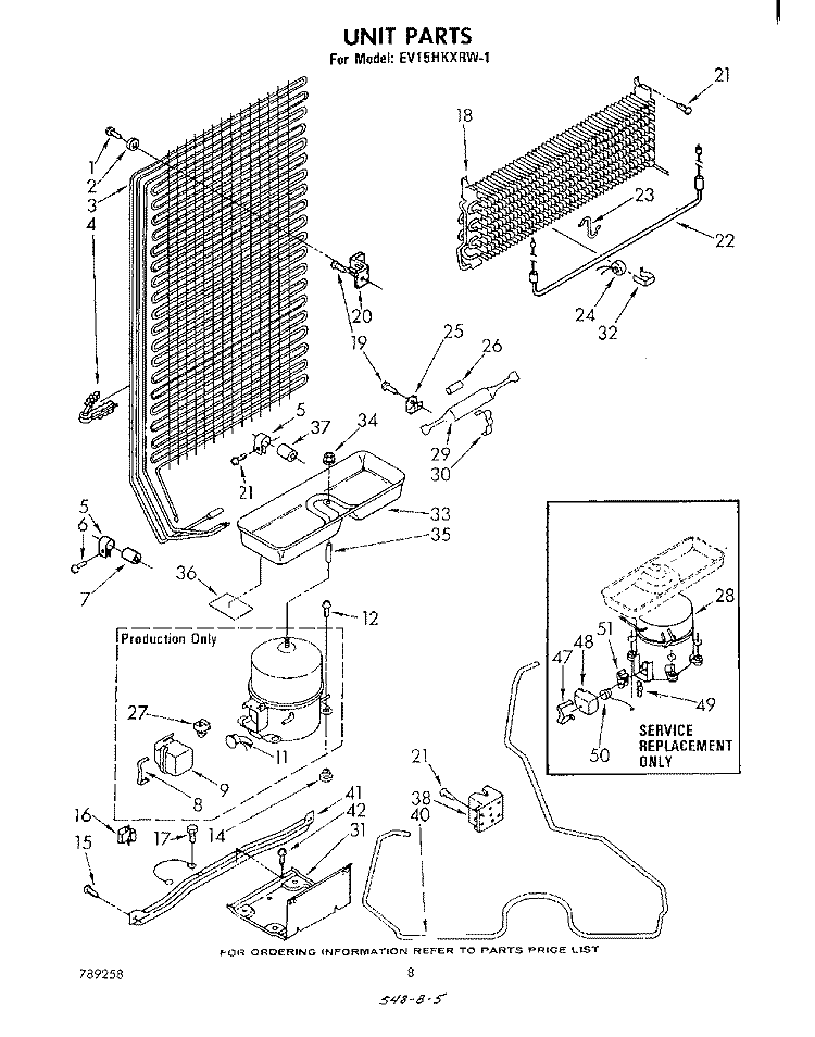 UNIT Diagram and Parts List for EV15HKXRW1  Whirlpool Freezer