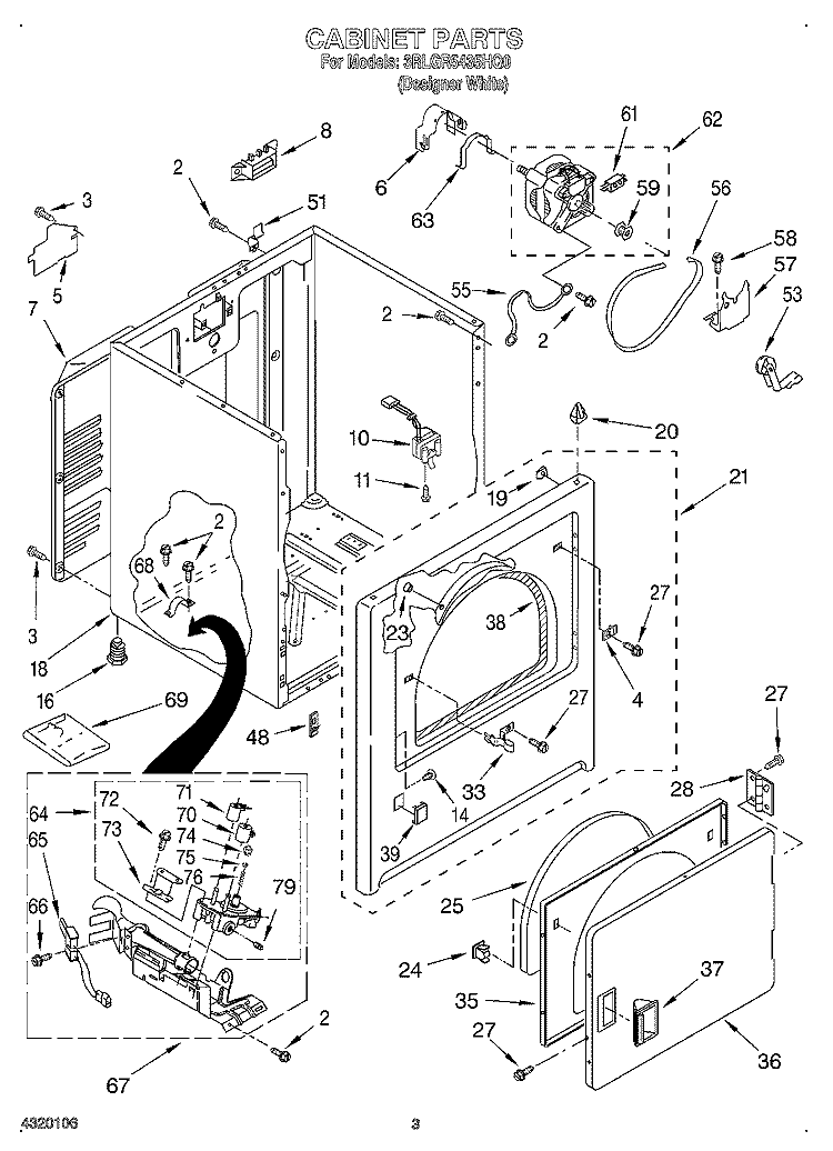 CABINET Diagram and Parts List for 3RLGR5435HQ0  Whirlpool Dryer