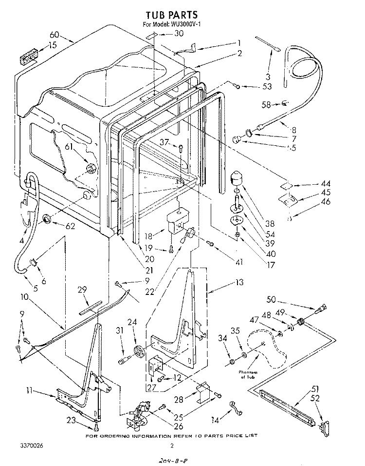 TUB , LITERATURE AND OPTIONAL Diagram and Parts List for WU3000V1  Roper Dishwasher