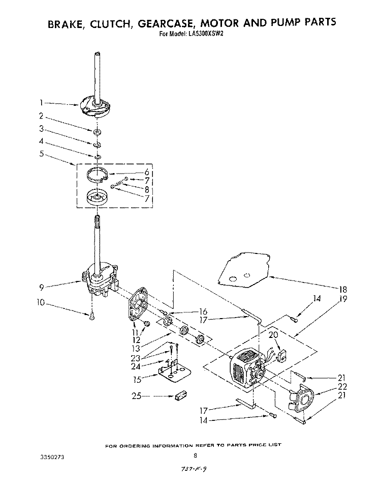 BRAKE, CLUTCH, GEARCASE, MOTOR AND PUMP Diagram and Parts List for LA5300XSW2  Whirlpool Washer