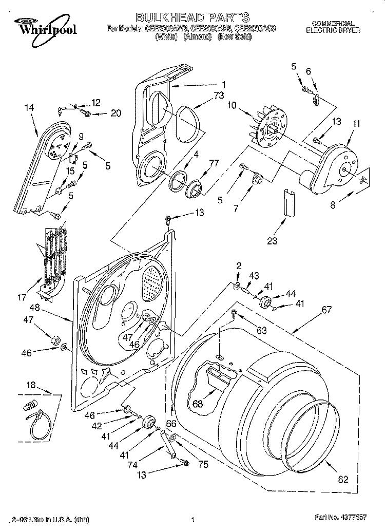 SECTION Diagram and Parts List for CEE2990AG3  Whirlpool Dryer