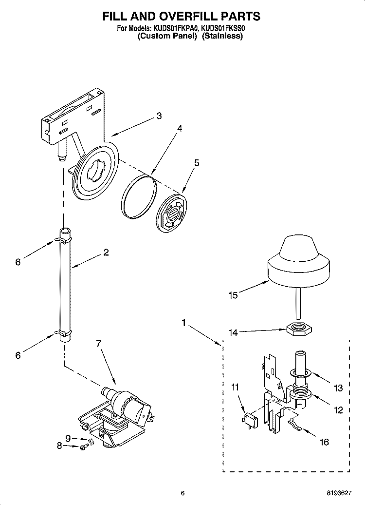FILL AND OVERFILL PARTS Diagram and Parts List for KUDS01FKSS0  KitchenAid Dishwasher