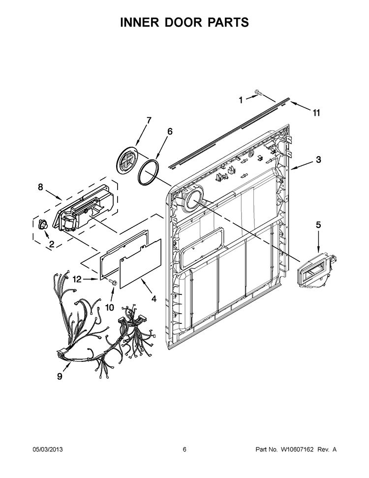 INNER DOOR PARTS Diagram and Parts List for 7WDF530PAYM5  Whirlpool Dishwasher