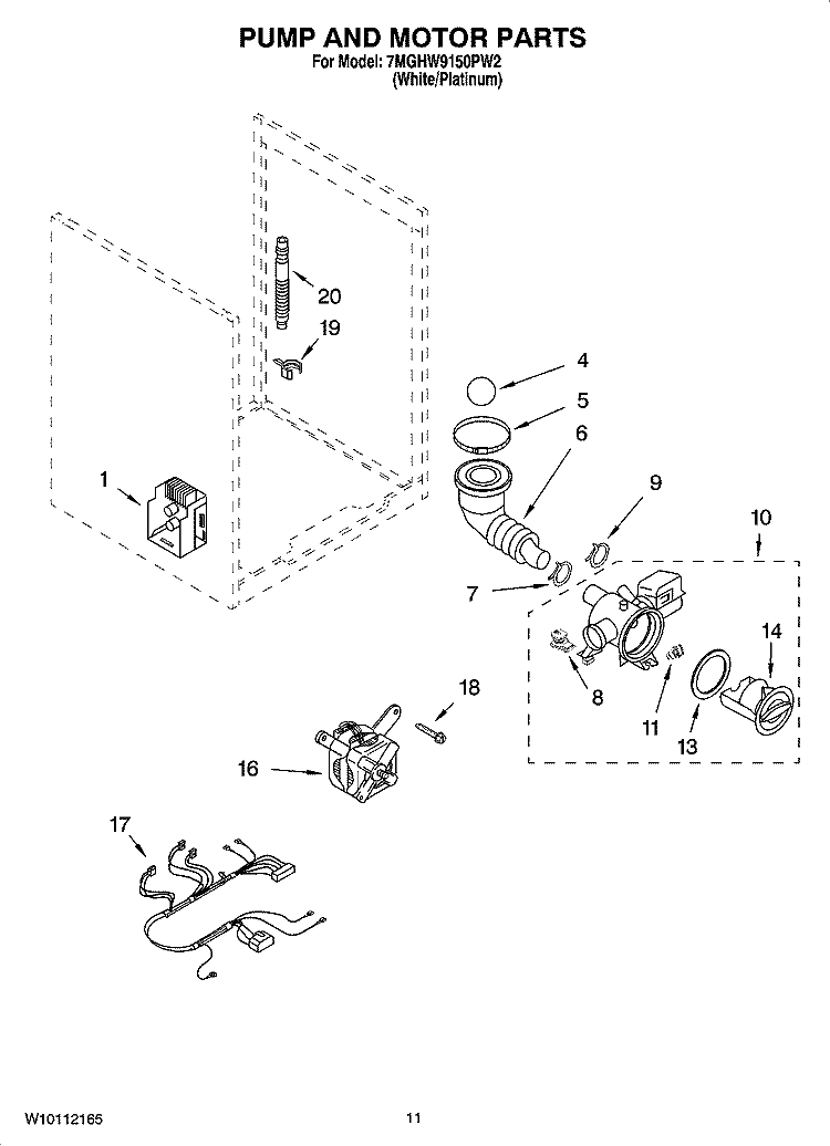 PUMP AND MOTOR PARTS, OPTIONAL PARTS (NOT INCLUDED) Diagram and Parts List for 7MGHW9150PW2  Whirlpool Washer